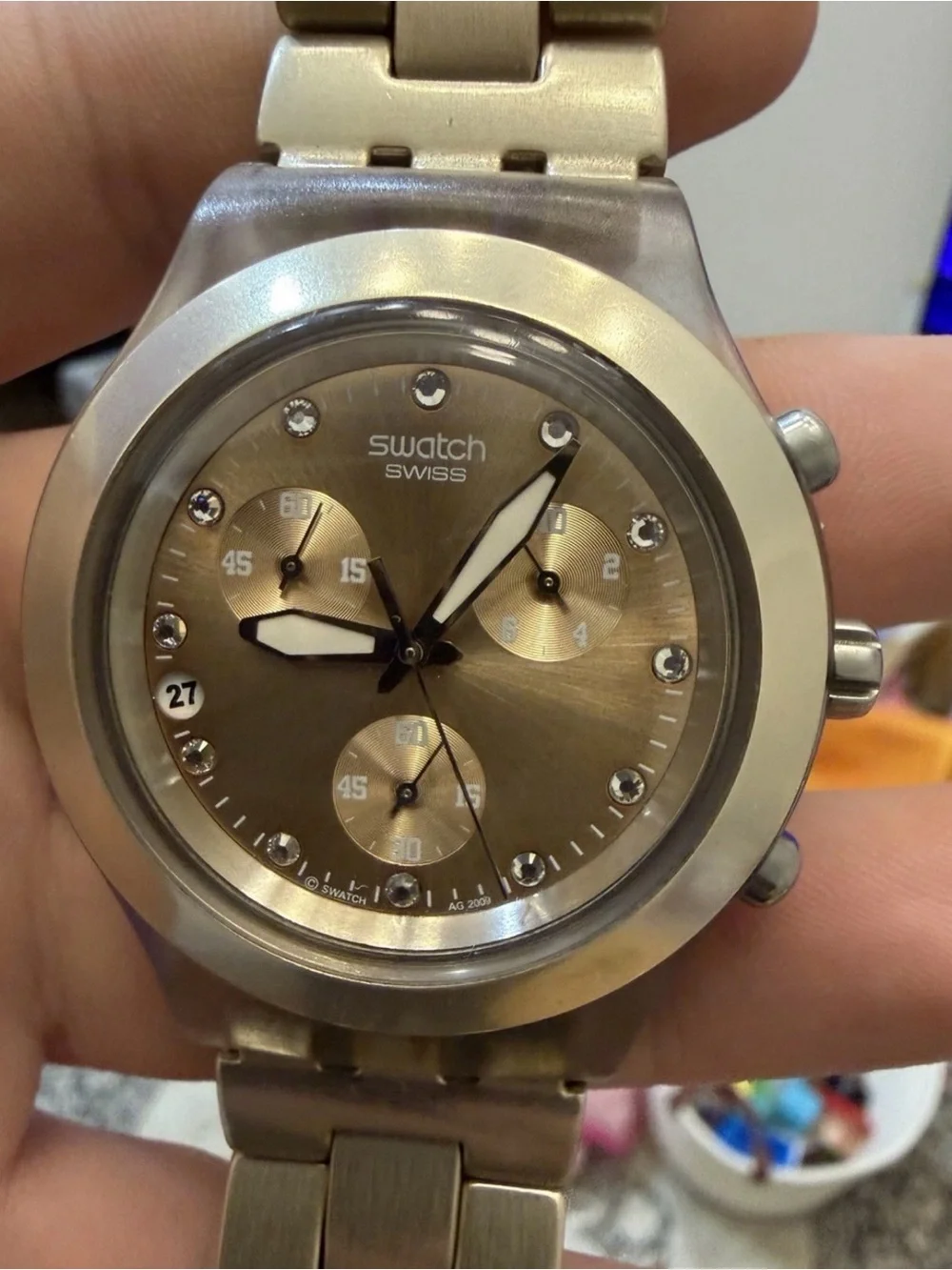 Swatch Irony Diaphane Full Blooded Gold Chronograph Watch 43mm SVCK4032G